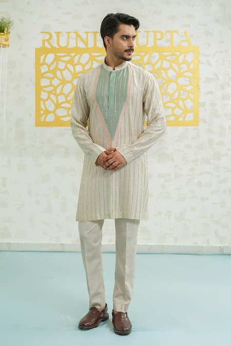 Runit Gupta Patch Striped Kurta Set 