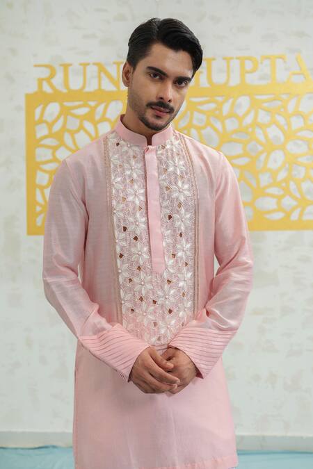 Runit Gupta Pink Chanderi , Vegan Embroidery, Sequins Cutwork Kurta Set Online at Aza Fashions Runit Gupta_Pink Chanderi , Vegan Embroidery, Sequins Cutwork Kurta Set _Online_at_Aza_Fashions