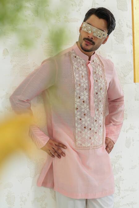 Buy Runit Gupta Pink Chanderi , Vegan Embroidery, Sequins Cutwork Kurta Set Online at Aza Fashions Buy_Runit Gupta_Pink Chanderi , Vegan Embroidery, Sequins Cutwork Kurta Set _Online_at_Aza_Fashions
