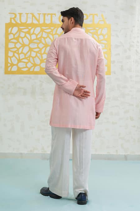 Shop Runit Gupta Pink Chanderi , Vegan Embroidery, Sequins Cutwork Kurta Set at Aza Fashions Shop_Runit Gupta_Pink Chanderi , Vegan Embroidery, Sequins Cutwork Kurta Set _at_Aza_Fashions