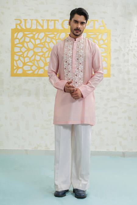 Buy Runit Gupta Pink Chanderi , Vegan Embroidery, Sequins Cutwork Kurta Set Buy_Runit Gupta_Pink Chanderi , Vegan Embroidery, Sequins Cutwork Kurta Set