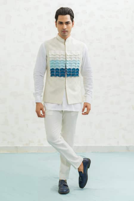 Runit Gupta Blue Ombre Flap Bundi Kurta Set 