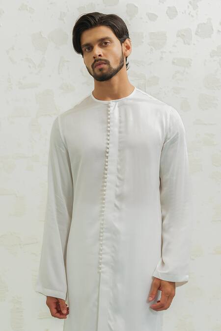 Shop_Runit Gupta_Cream Vegan Silk, Linen, Cotton Pearls, Embroidery Bundi Kurta Set _Online_at_Aza_Fashions