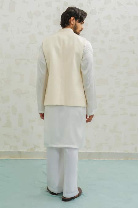 Runit Gupta Cream Embroidered Bundi Kurta Set 