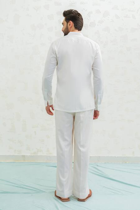 Shop_Runit Gupta_Ivory Vegan , Chanderi Embroidery Beige Multiflap Bundi Set _Online_at_Aza_Fashions