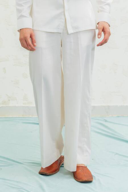 Runit Gupta_Ivory Vegan , Chanderi Embroidery Beige Multiflap Bundi Set _at_Aza_Fashions