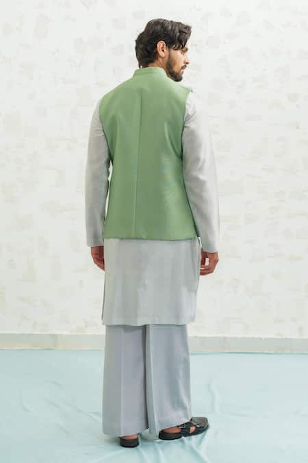 Runit Gupta Geomtry Seafoam Bundi Kurta Set 