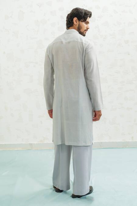 Shop_Runit Gupta_Green Chanderi , Vegan Embroidery Geomtry Seafoam Bundi Kurta Set _Online_at_Aza_Fashions