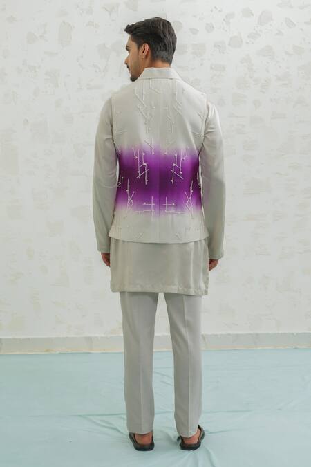 Runit Gupta_Purple Chanderi Silk Embroidery Ombre Geomtry Bundi _Online_at_Aza_Fashions