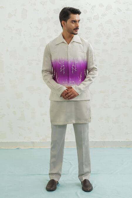 Shop_Runit Gupta_Purple Chanderi Silk Embroidery Ombre Geomtry Bundi _Online_at_Aza_Fashions