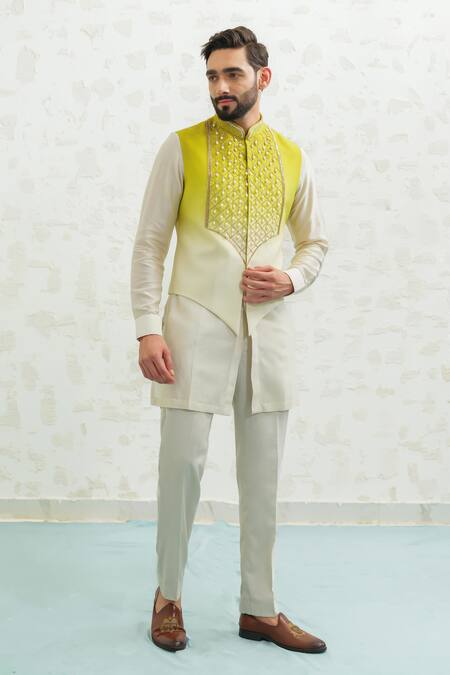 Runit Gupta_Green Chanderi Silk Embroidery, Beads Ombre Latkan Bundi _Online_at_Aza_Fashions