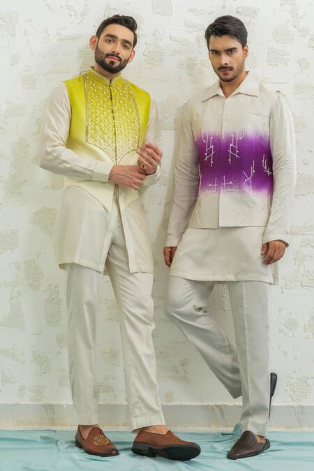 Runit Gupta_Green Chanderi Silk Embroidery, Beads Ombre Latkan Bundi _at_Aza_Fashions