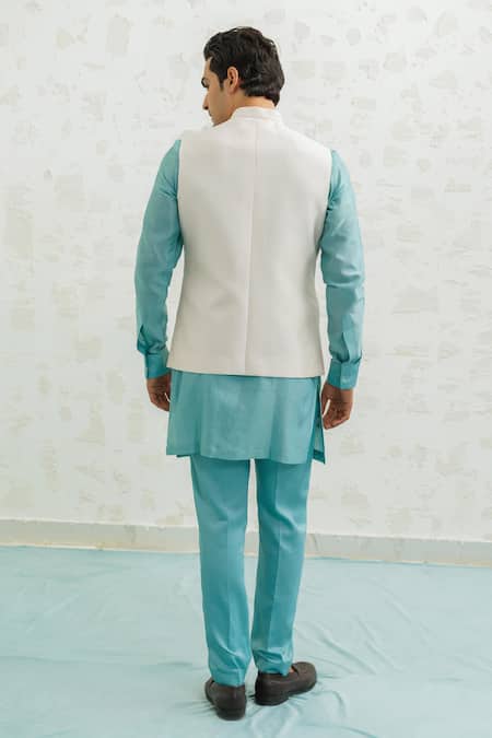 Shop_Runit Gupta_Pink Chanderi Silk Embroidery Feather Bundi _at_Aza_Fashions