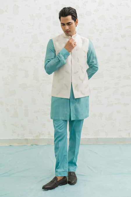 Shop Runit Gupta Pink Vegan , Chanderi Embroidery Feather Bundi And Kurta Set Online at Aza Fashions Shop_Runit Gupta_Pink Vegan , Chanderi Embroidery Feather Bundi And Kurta Set _Online_at_Aza_Fashions