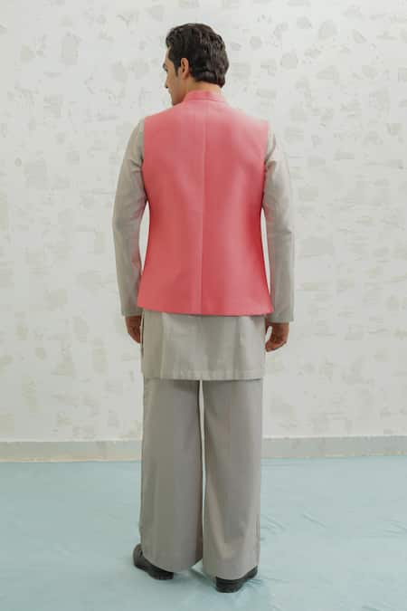 Shop Runit Gupta Pink Chanderi Silk Embroidery Flamingo Rays Bundi at Aza Fashions Shop_Runit Gupta_Pink Chanderi Silk Embroidery Flamingo Rays Bundi _at_Aza_Fashions