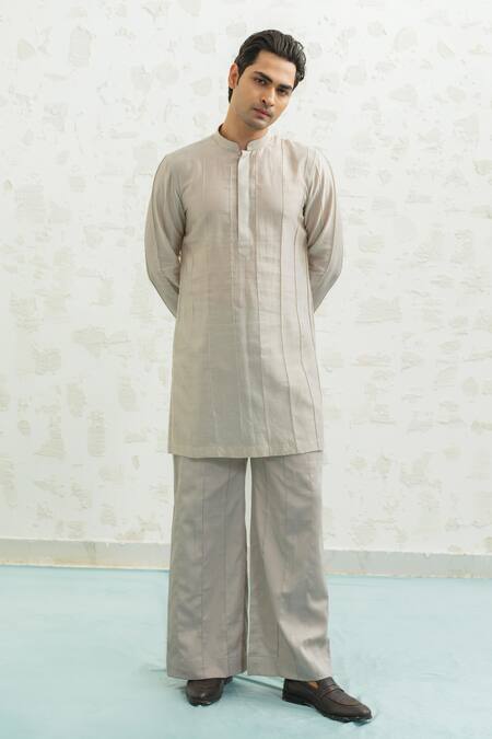 Runit Gupta_Pink Chanderi , Vegan Embroidery, Flamingo Rays Bundi Kurta Set _at_Aza_Fashions