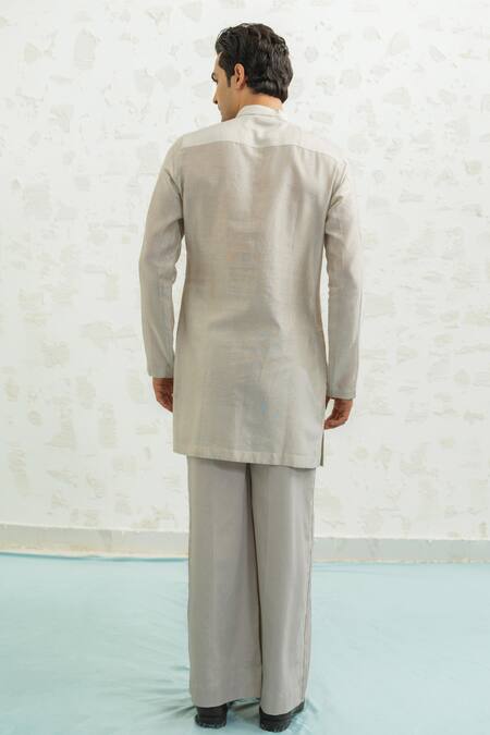 Buy_Runit Gupta_Pink Chanderi , Vegan Embroidery, Flamingo Rays Bundi Kurta Set 