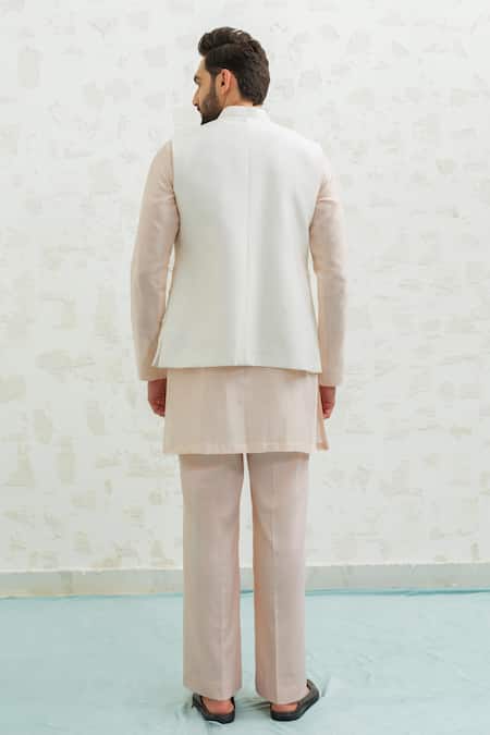 Shop_Runit Gupta_Ivory Chanderi Silk Embroidery Multi Arch Bundi _at_Aza_Fashions