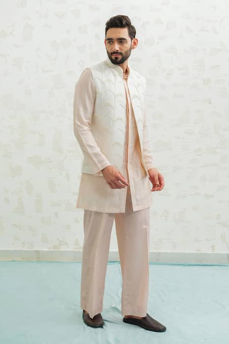 Runit Gupta Ivory Chanderi Silk Embroidery Multi Arch Bundi 
