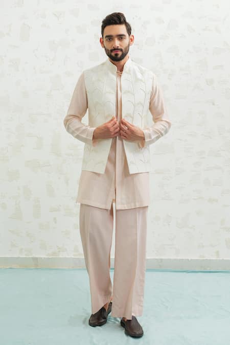 Buy_Runit Gupta_Ivory Chanderi Silk Embroidery Multi Arch Bundi _Online_at_Aza_Fashions