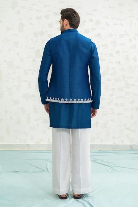 Shop Runit Gupta Cobalt Chanderi , Vegan Embroidery Diamond Bundi Kurta Set at Aza Fashions Shop_Runit Gupta_Cobalt Chanderi , Vegan Embroidery Diamond Bundi Kurta Set _at_Aza_Fashions