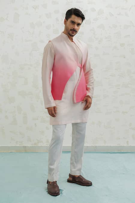 Runit Gupta Pink Chanderi Silk Embroidery Ombre Wave Bundi Online at Aza Fashions Runit Gupta_Pink Chanderi Silk Embroidery Ombre Wave Bundi _Online_at_Aza_Fashions