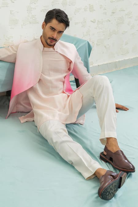 Runit Gupta Pink Chanderi Silk Embroidery Ombre Wave Bundi at Aza Fashions Runit Gupta_Pink Chanderi Silk Embroidery Ombre Wave Bundi _at_Aza_Fashions