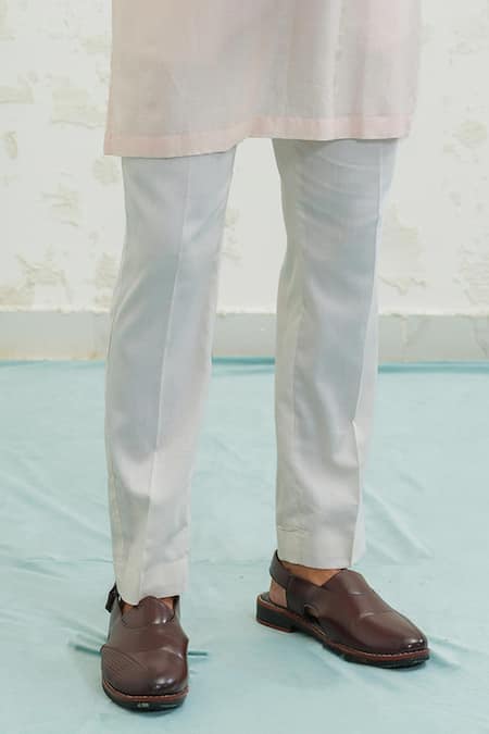 Runit Gupta_Pink Chanderi , Vegan Embroidery Ombre Wave Bundi Kurta Set _at_Aza_Fashions