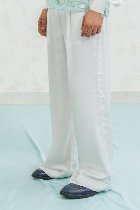 Runit Gupta_Blue Chanderi Silk Embroidery, Beads Cutwork Floral Bundi Set _Online_at_Aza_Fashions