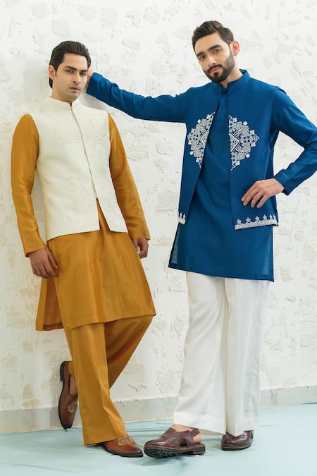 Buy Runit Gupta Ivory Chanderi Silk Embroidery Dusty Contour Bundi Online at Aza Fashions Buy_Runit Gupta_Ivory Chanderi Silk Embroidery Dusty Contour Bundi _Online_at_Aza_Fashions