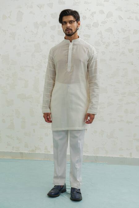 Runit Gupta_Lilac Chanderi , Vegan Embroidery Line Bundi And Kurta Set _at_Aza_Fashions