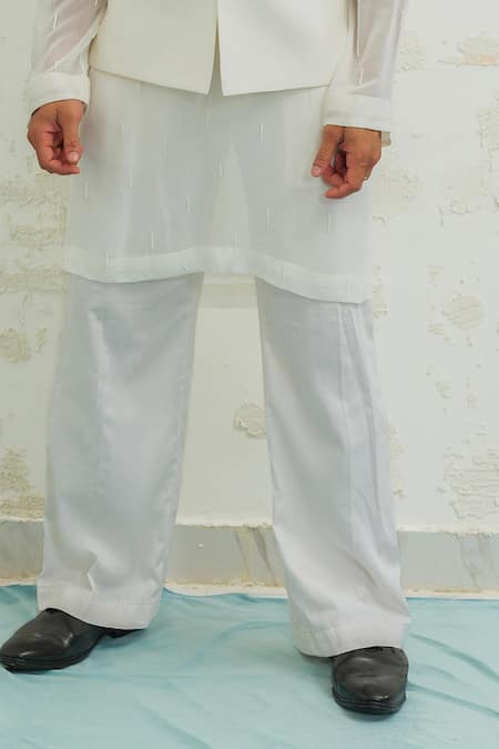 Runit Gupta_Ivory Chanderi Silk, Georgette Embroidery Thunder Bundi Kurta Set _Online_at_Aza_Fashions