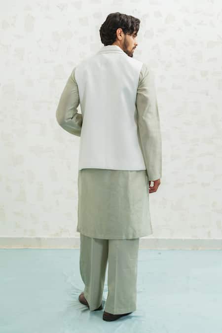 Shop_Runit Gupta_Ivory Linen, Cotton Embroidery Amoeba Bundi _at_Aza_Fashions