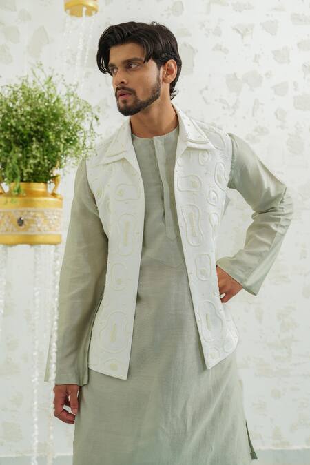 Shop_Runit Gupta_Ivory Linen, Cotton Embroidery Amoeba Bundi _Online_at_Aza_Fashions