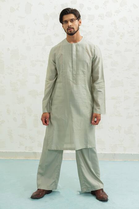 Runit Gupta_Ivory Chanderi , Vegan Embroidery Amoeba Linen Bundi And Kurta Set _Online_at_Aza_Fashions