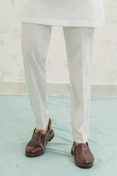 Runit Gupta_Blue Linen, Cotton Embroidery Flap Palm Bundi And Kurta Set _Online_at_Aza_Fashions