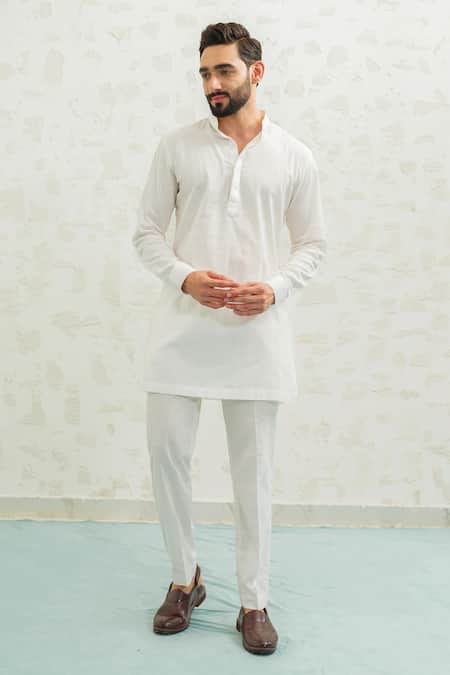 Buy_Runit Gupta_Blue Linen, Cotton Embroidery Flap Palm Bundi And Kurta Set _Online_at_Aza_Fashions