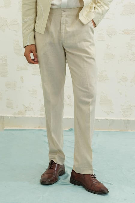 Runit Gupta_Mint Linen, Cotton Embroidery Crop Jodhpuri Suit Set _Online_at_Aza_Fashions