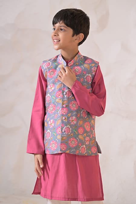 The Plum Bum Floral Nehru Jacket & Kurta Set 
