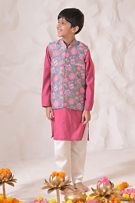 The Plum Bum Floral Nehru Jacket & Kurta Set 