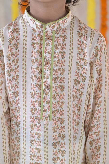 Buy_The Plum Bum_Ivory Muslin, Cotton Printed Kurta And Pyjama Set _Online_at_Aza_Fashions