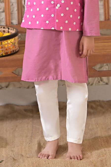 Buy_The Plum Bum_Purple Cotton, Silk, Gingham, Chanderi Ombre Threadwork Nehru Jacket And Kurta Set _Online_at_Aza_Fashions