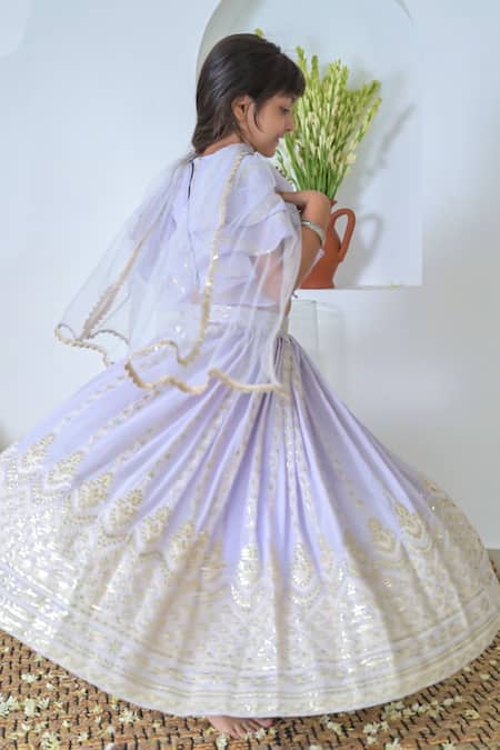 Buy_The Plum Bum_Lavender Georgette Gota Patti, Embroidery Lehenga Choli Set _Online_at_Aza_Fashions