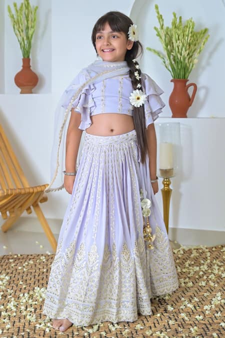 Shop_The Plum Bum_Lavender Georgette Gota Patti, Embroidery Lehenga Choli Set _Online_at_Aza_Fashions