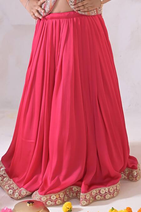 The Plum Bum_Pink Georgette, Satin, Chiffon Zari, Embroidery, Waistcoat Blouse And Lehenga Set _Online_at_Aza_Fashions