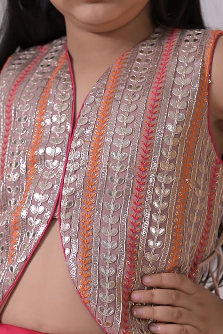 Buy_The Plum Bum_Pink Georgette, Satin, Chiffon Zari, Embroidery, Waistcoat Blouse And Lehenga Set _Online_at_Aza_Fashions