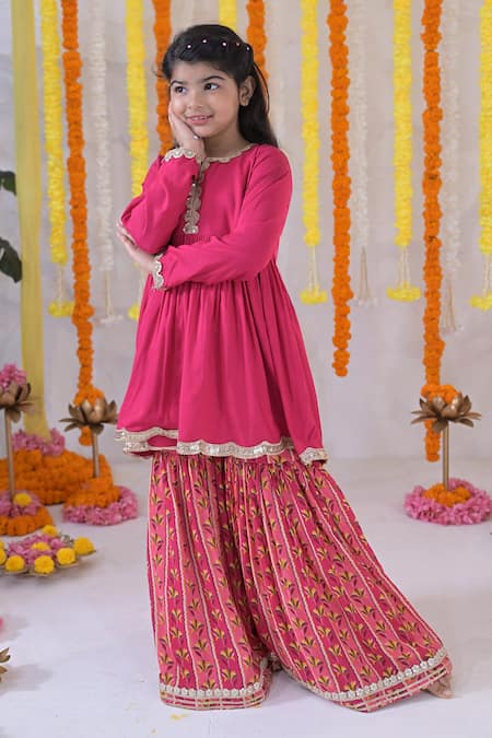 The Plum Bum Gathered Kurta Printed Sharara Set 