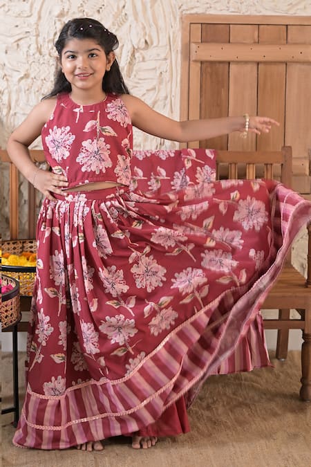 The Plum Bum Floral Pattern Halter Blouse Lehenga Set 