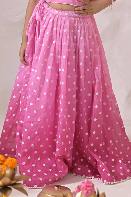 Buy_The Plum Bum_Purple Chanderi Embroidery, Pearls Ombre Lehenga And Blouse Set _Online_at_Aza_Fashions