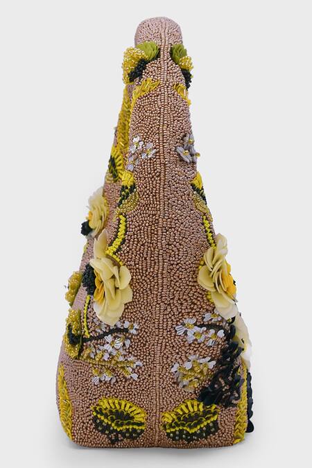 Versuhz_Gold Beads, Sequins, Fabric Bloom Hand Beaded 3d Floral Bag _Online_at_Aza_Fashions